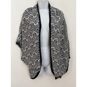 ROXY Open Cardigan Sweater Womens M Kimono Knit Short Sleeve Blue White Boho